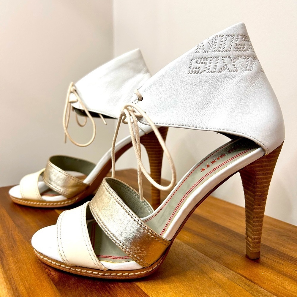 Miss Sixty white leather open toe lace up stiletto heels size 6
